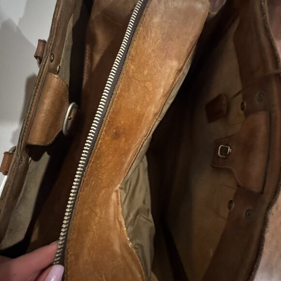 Vintage Brown Leather Carry Bag / Small Suitcase – Early 20th Century Charm - Picture 5 of 9